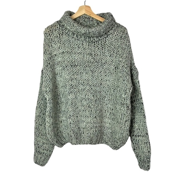 Topshop Green & Gray Knit Funnel Neck Drop Shoulder Oversized Sweater 8 - Picture 3 of 6